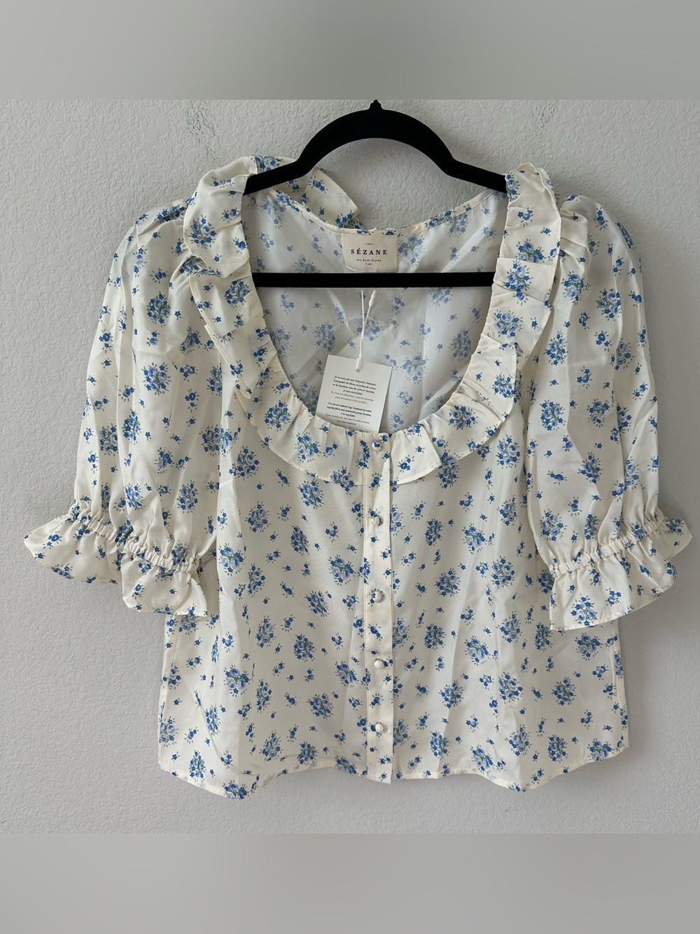 SEZANE KERINNE SHIRT in Blue Country SZ FR 36 US 4 NWT - Picture 2 of 5